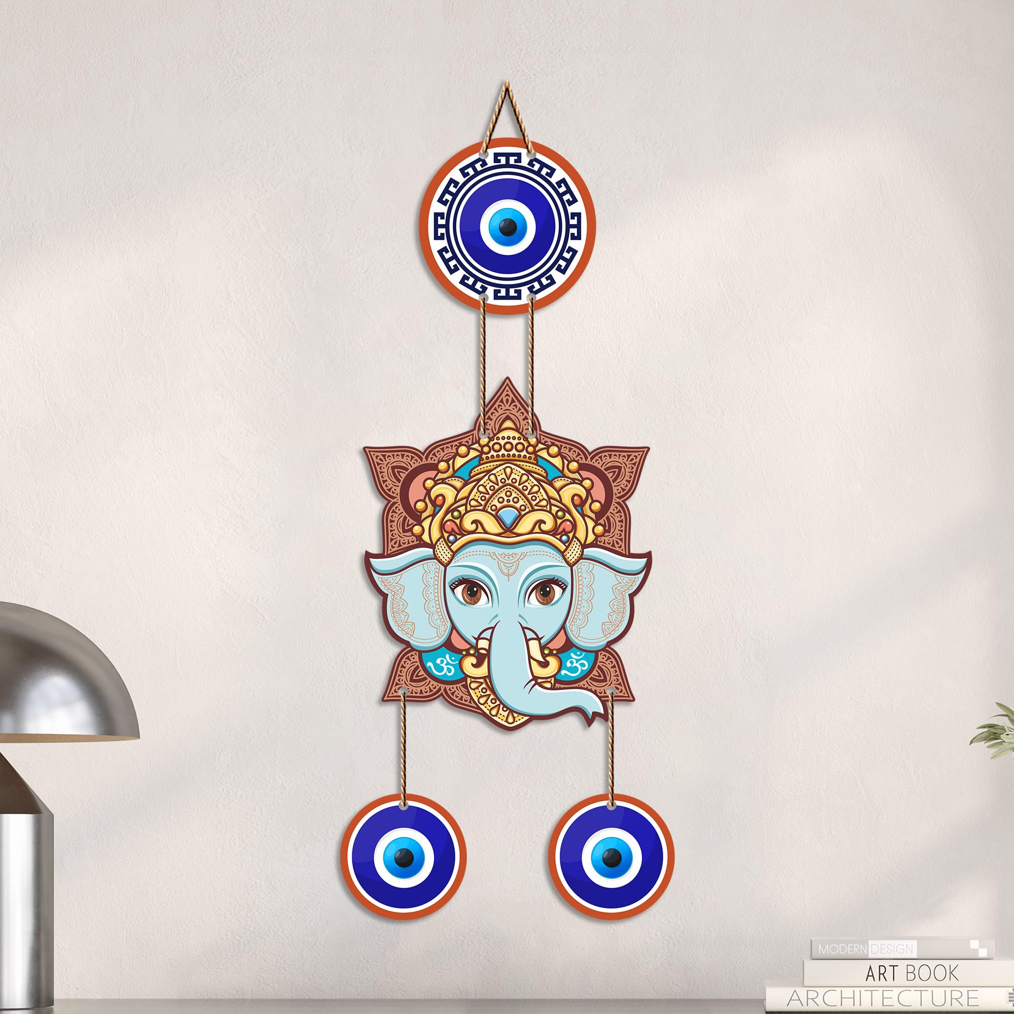 Artvibes Lord Ganesha Evil Eye Wall Hanging for Home Entrance | Spiritual Nazar Battu MDF Wall Decor | Vastu Decorative Wall Art for Living Room | Office | Temple & Main Door | Gift Item (WH_8552N)