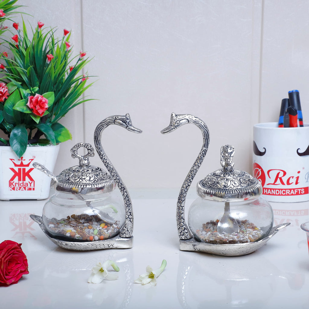 Prince Home Decor & Gifts Aluminium Bowl - 2 Bowl With 2 Spoon And 2 Cover, Silver, Transparent, 300 ml