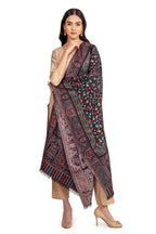 Naureen Women Faux Pashmina Kani Stole with Mughal Artwork and Zari Accents, Warm and Soft, 28x80 inch