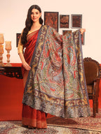 Pashmoda Women Rangmehal Fine Wool Fabric Pashmina Kalamkari Embroidered Shawl (Size: 40x80in, 101x203cm) KAS16