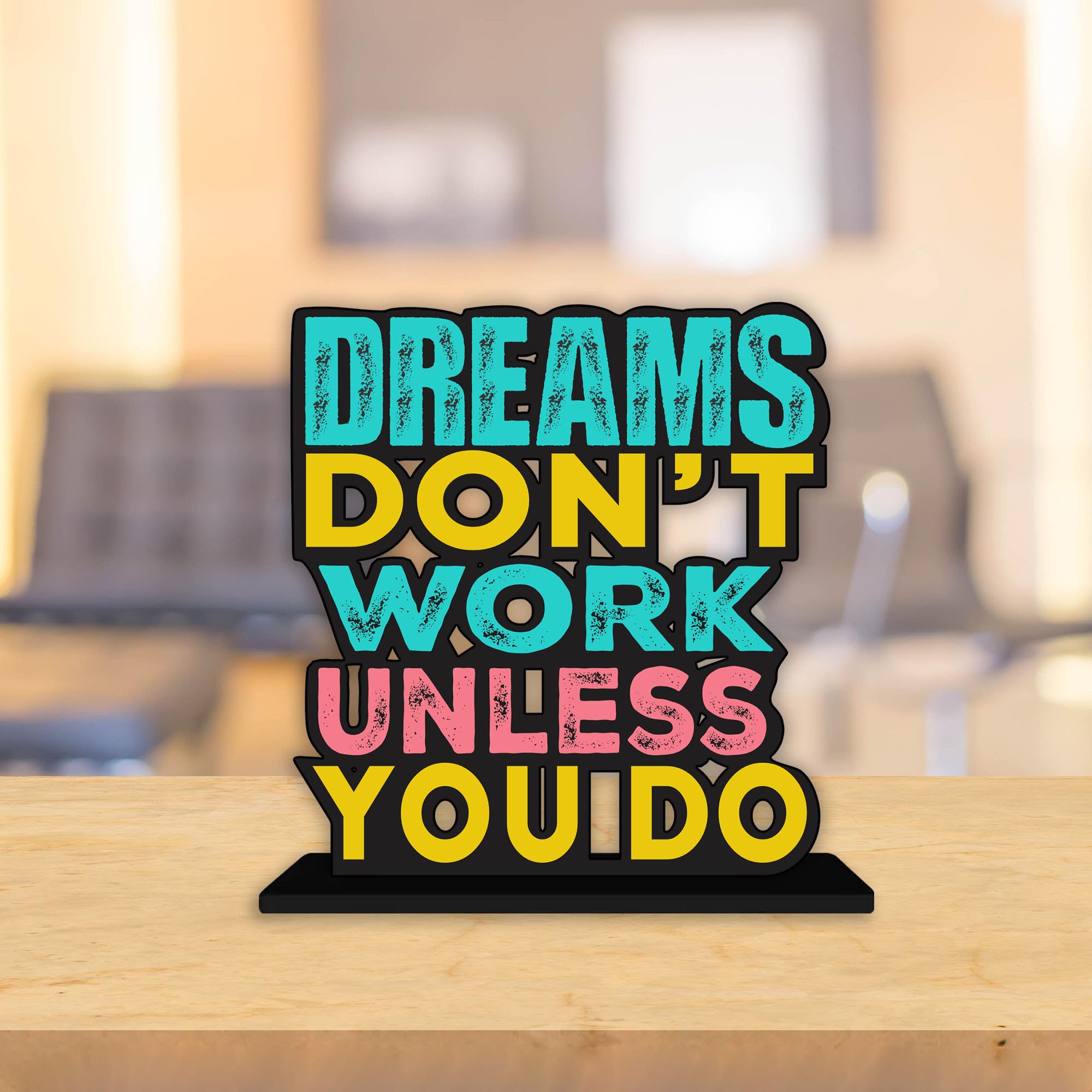 Artvibes Wooden Idols and Figurine Dream Don't Work Unless You Do Motivational Quotes Table Decor for Office Desk Showpiece | Home Decoration Item| Living Room | Modern Gifting Items (Sp_1142)