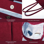 Kawn Women Corduroy Canvas Tote Bag Shoulder Cord Purse Reusable Shopping Bag Grocery Bag Large Capacity Washable Handbag Girls Shoulder Bag With Inner Pocket For Daily Use (Wine Red)