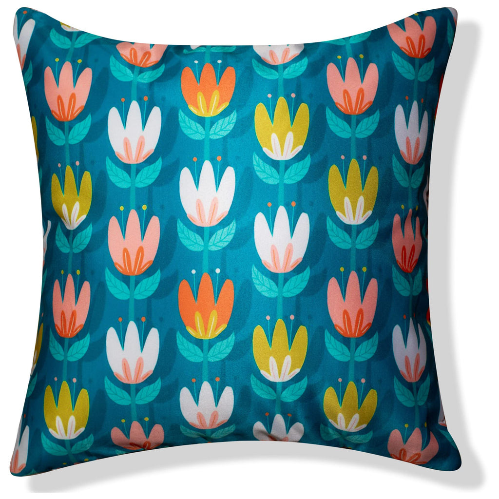 Vendola Tulips Satin 250TC Cushion Pillow Covers, Peach, Set of 5 (24X24 Inches, Tulips)