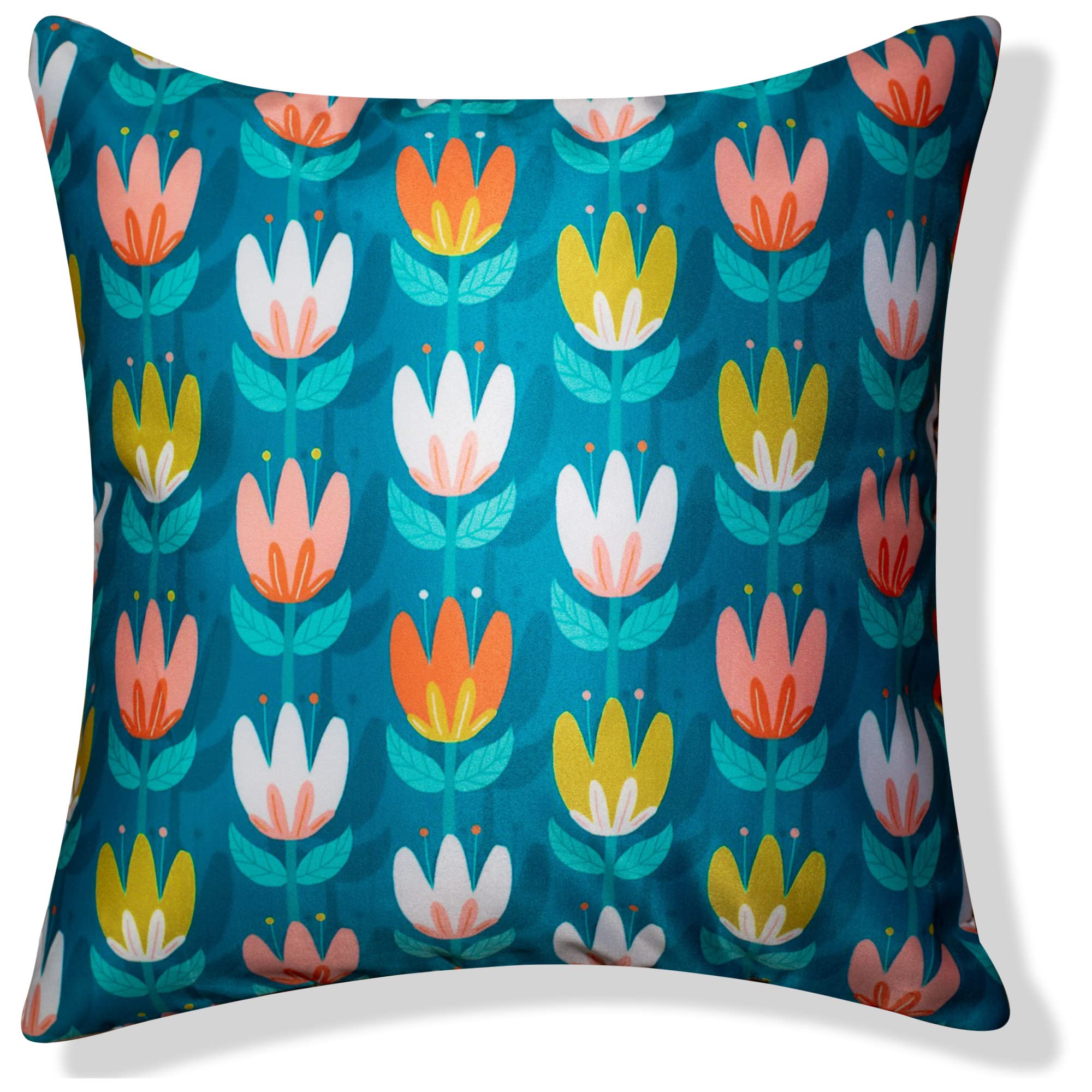 Vendola Tulips Satin 250TC Cushion Pillow Covers, Peach, Set of 5 (24X24 Inches, Tulips)