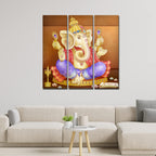 VIBECRAFTS 3 Pieces Beautiful Ganesha Canvas Wall Painting Fitted With Wooden Frame For Home | Office | Living Room | Gifts (PTVC3Pcs1_9565)
