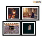 VIBECRAFTS Muslim Pilgrimage Praying & Kaaba 4 Pieces For Office Digital Reprint Posters with Synthetic Wooden Frame Home, Office Decorative Gift Item(15 inch x 12 inch)(PFVC4Pcs3_1503)
