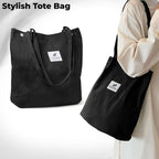 Kraptick Tote Bags – Stylish Shoulder Tote Bag for Everyday Use For Women Compact Reusable Perfect as a Grocery Tote Bag, Shopping Bags for Grocery (Black)