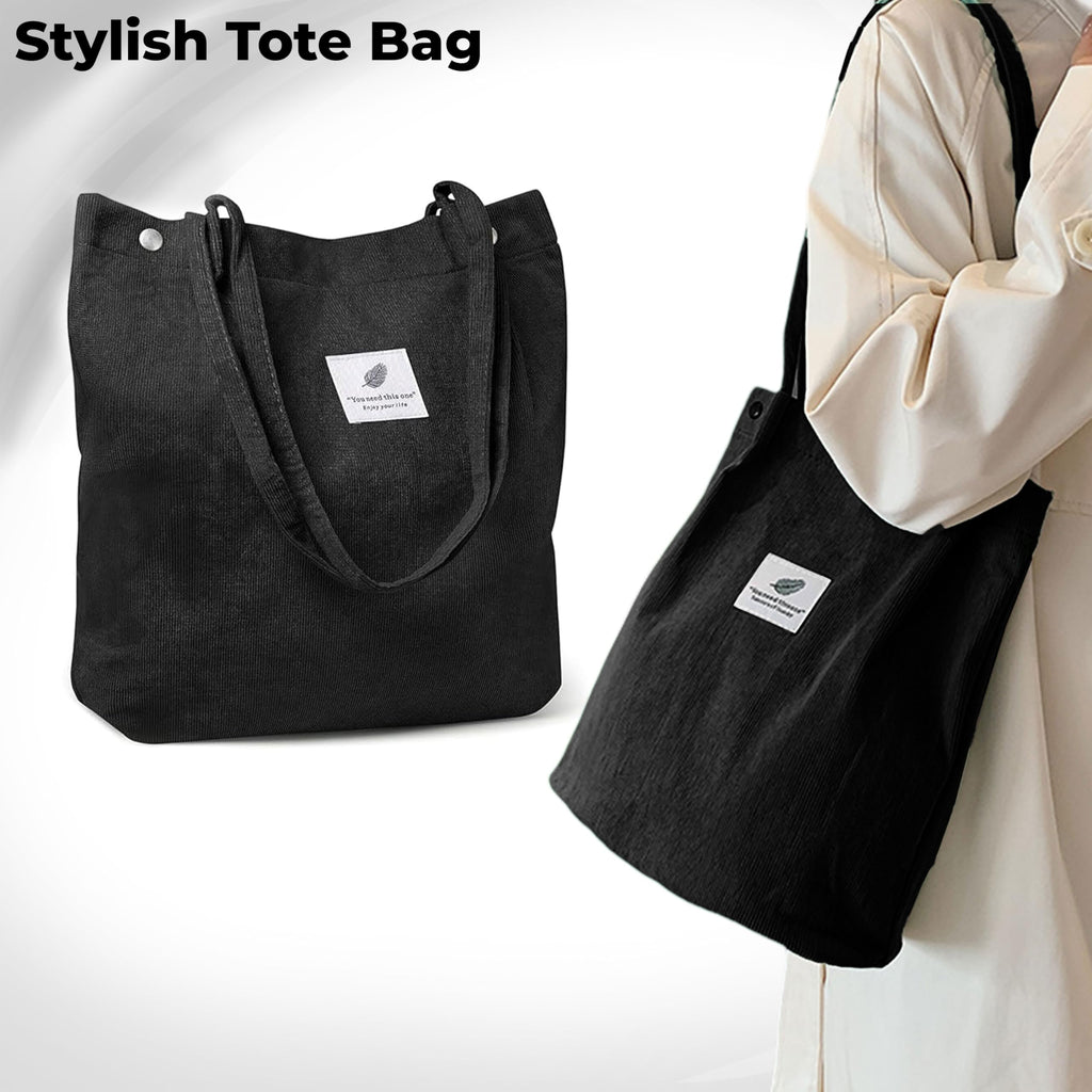 Kraptick Canvas Tote Bag for Women with Zipper - Aesthetic & Spacious Shoulder Handbag for Office, College, Travel & Shopping - Durable Tote Bag with Inner Pocket (Black)