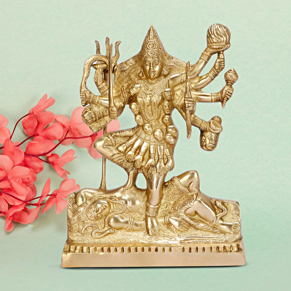 ARTVARKO Brass Kali MATA Murti Maha Kaali with Shiva Idol Adi Shakti Ma Mahakali Kalika Maa Statue 12 Inch Gold Color 1 Pcs.