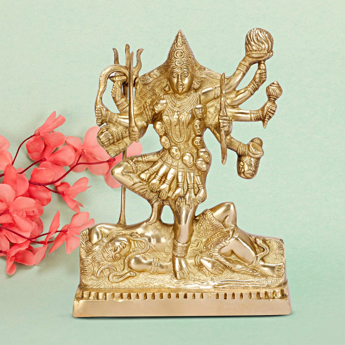 ARTVARKO Brass Kali MATA Murti Maha Kaali with Shiva Idol Adi Shakti Ma Mahakali Kalika Maa Statue 12 Inch Gold Color 1 Pcs.