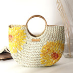 Habere India-All the Cultures Fabricating India Small Tote | Straw Bag | Basket | Beach Bags for Women | Boho Bags | Women Handbag | Half Moon Bag (Design 04)