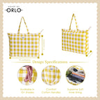 HOUSE OF ORLO: Pinteresty QUILTED 100% Cotton Checked Tote Bags with Zipper for Women - For College, Travel, Work and Daily Use -Small, Yellow