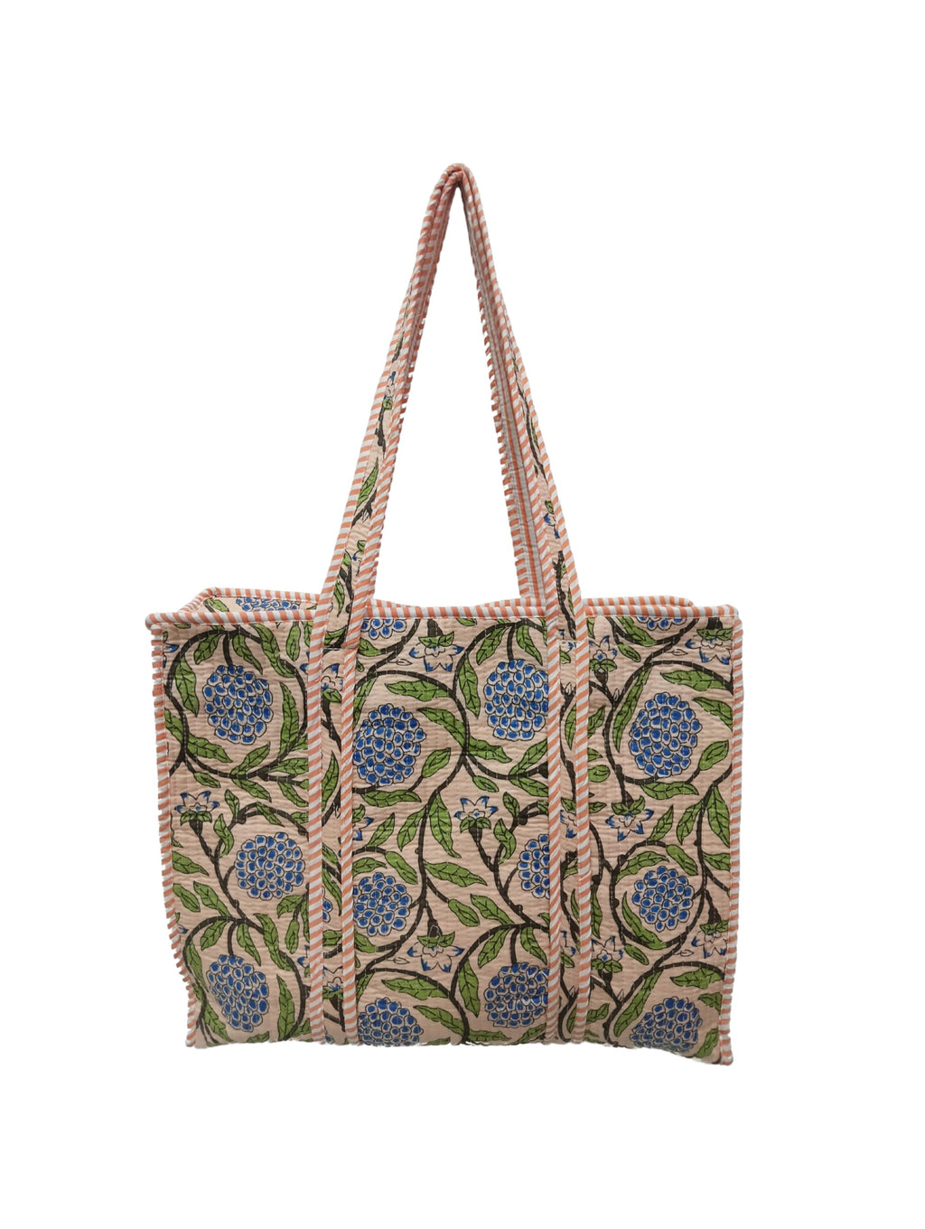 Raj Handicrafts Cotton Printed Tote Bag,Hand Bag Multicolor Quilted Hand Block Floral Printed Women's Carry Bag Shoulder Shopping Tote Bags 18x5.5x16 Inch (Peach 2)