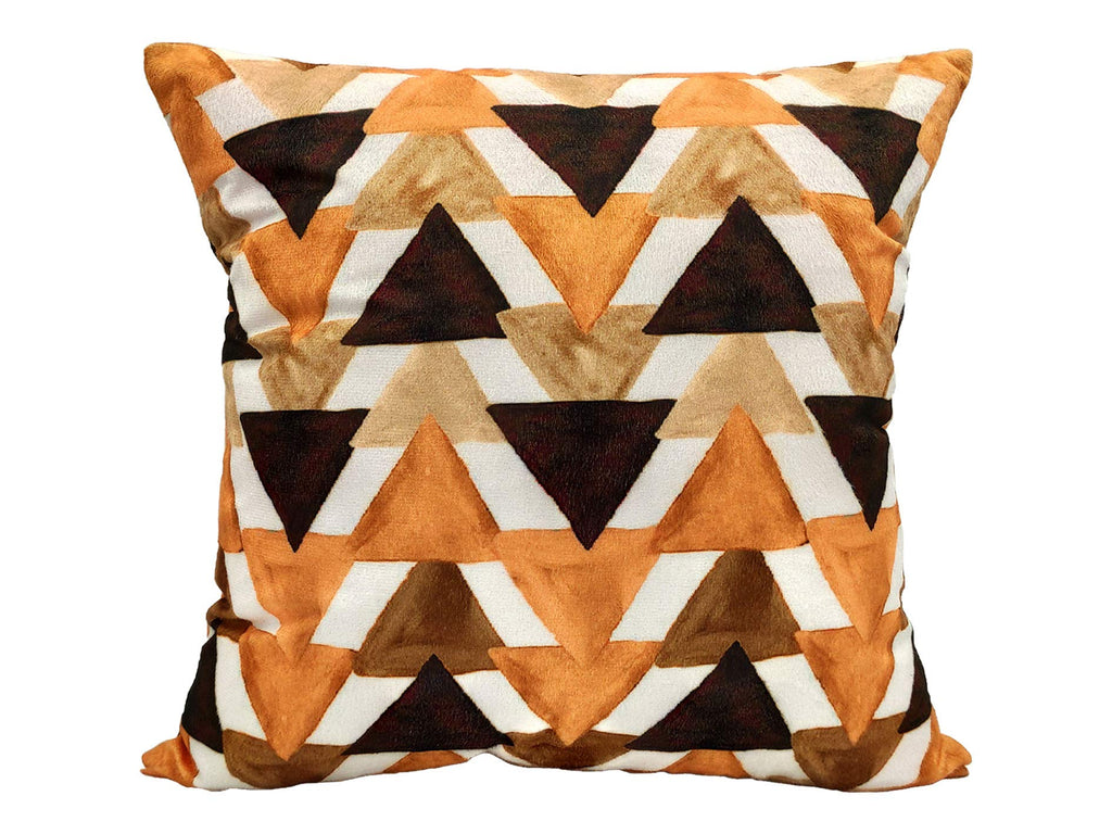 Khooti Velvet Cushion Cover, 20x20 Inch (Triangular Umber)(Pack of 2)