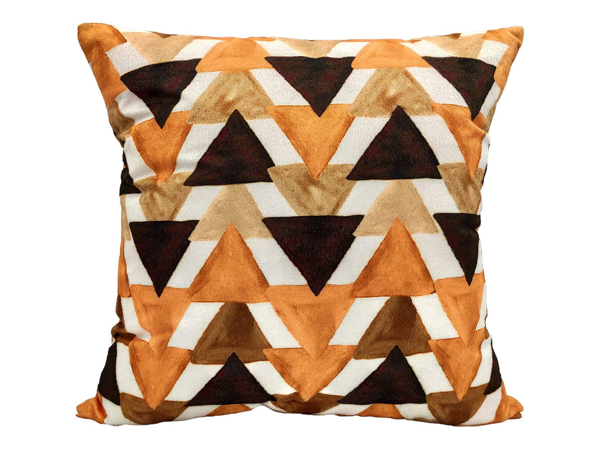 Khooti Velvet Cushion Cover, 20x20 Inch (Triangular Umber)(Pack of 2)