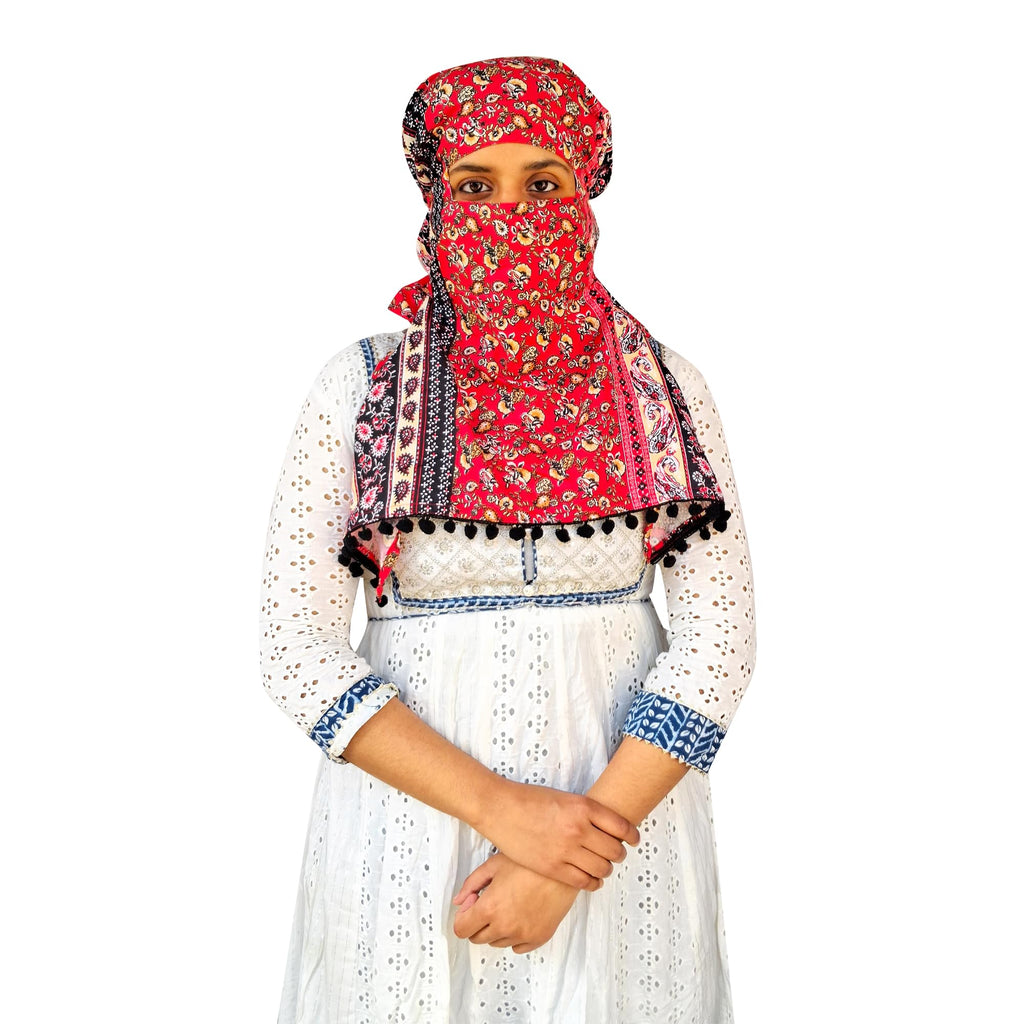 Switchon Scarf Hijab Rayon Printed fancy scarf for women Size Adjustable -Hook loop tape (Red_Black)
