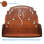 Heartily® Ganesh Diya Beautiful Wooden Pooja Stand Mandir for Home Temple for Office Puja Mandir for Home Wall Product (Height- 9.5, Length- 12, Width-8.5 Inch)