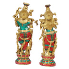 Svarup Brass Radha Krishna Murti Big Size Idol for Gift Height 14 Inch Weight 7.2 Kg Multicolor