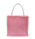 JUTEKA Multicolor Jute Bag for Shopping, Lunch, Tiffin, Grocery with Zip Closure and Padded Cotton Handles… (Pink)