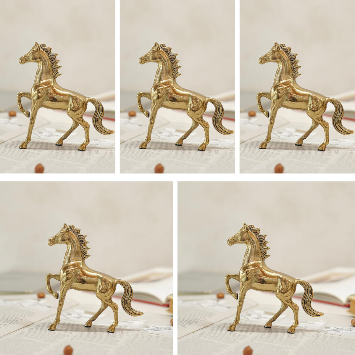 BEHOMA Metal Horse Figurine Showpiece Pack of, Gold - Pack of 5
