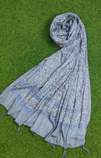 JAHAN TEXTILE Floral Printed Scarf for Women | Soft Lightweight Dupatta/Stole with Tassels | Elegant Ethnic & Casual Wear Wrap | Stylish Designer Shawl for All Seasons (Grey)
