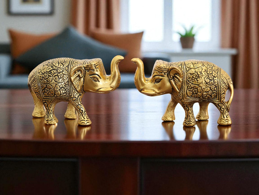 KridayKraft Handcrafted Intricately Detailed Gold-Plated Metal Elephant Showpiece Vastu- Symbol of Prosperity,Friendly Décor for Living Room for Home & Office Décor