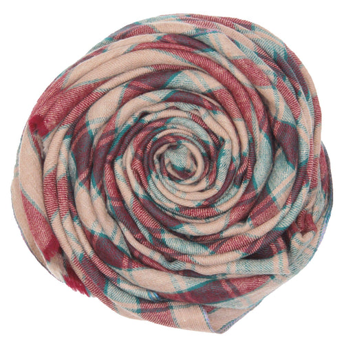 100% Cashmere Handmade in Kashmir (Gift Box) Ultra Soft Warm Superfine Check & Stripe Pashmina Shawl Beige Multicolour