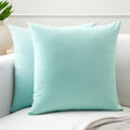 Encasa XO Cotton Throw Pillow Covers 84 TC Set Of 2 I 16X16 In (40X40 Cm) - Egg Blue I No Insert I Plain Square Pillowcases I Machine Washable | Indoor Use Only