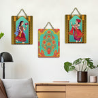 Artvibes Rajasthani Art Decorative Wall Art MDF Wooden Wall Hanger for Living Room | Art For Wall | Wall Sculpture | Signs & Plaques | Festive Decor | Wall Poster | Unique Gift (WH_9603N), Set of 3