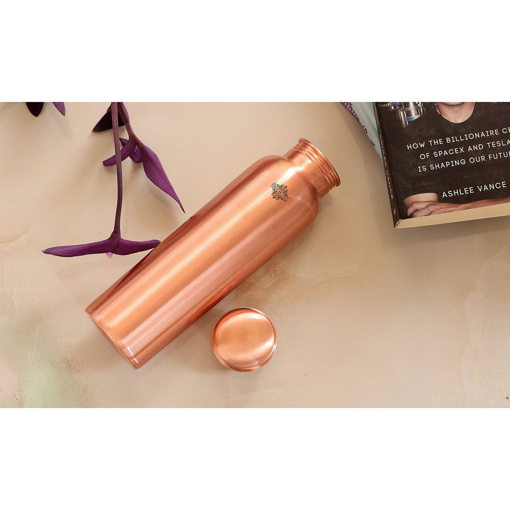 INDIAN ART VILLA Pure Copper Water Bottle With Plain Matt Finish Design, Drinkware, Storage Purpose, Volume-300 ML, Pack of 1