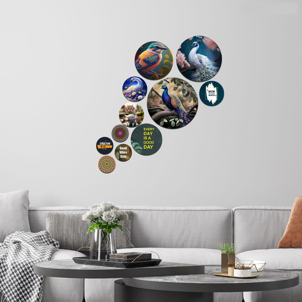 Artvibes Every Day Is A Good Day Round Shape MDF Wooden Wall Decor Items | Quotes Decor Item | Wall Poster | Office Decor | Wall Art Print | Inspirational quotes | Gift Items (WPS_134N), Set of 11