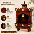 Panchmukhi Premium MDF Wooden Pooja Mandir for Home & Office | Wall Mounted Devghar Temple with LED Spot Light | Space-Saving & Durable Pooja Unit | Brown Finish, 13x6x7 Inches