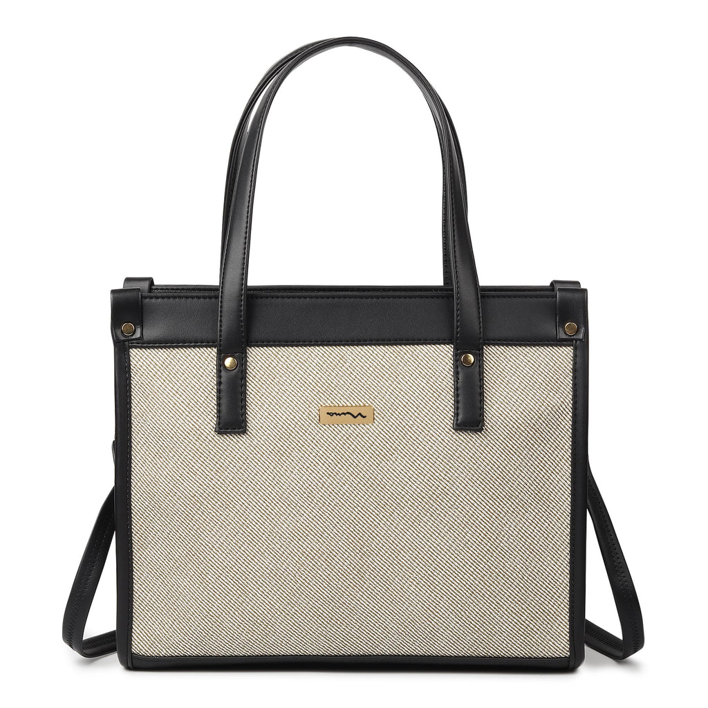 EMPOLUXE Tote Handbag for Women, Ladies Purse for Women, Stylish Office Tote Bag, Latest Women's Handbag with Bag Organiser, Shoulder Bag for Daily Use & Gift for party and travel, beige and black
