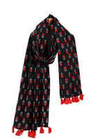 Ravaiyaa - Attitude is everything Hand Block Printed Cotton Long Stole Hijab Neck Wrap Scarf With Tassel 71 X 21 Inch (Black Floral)