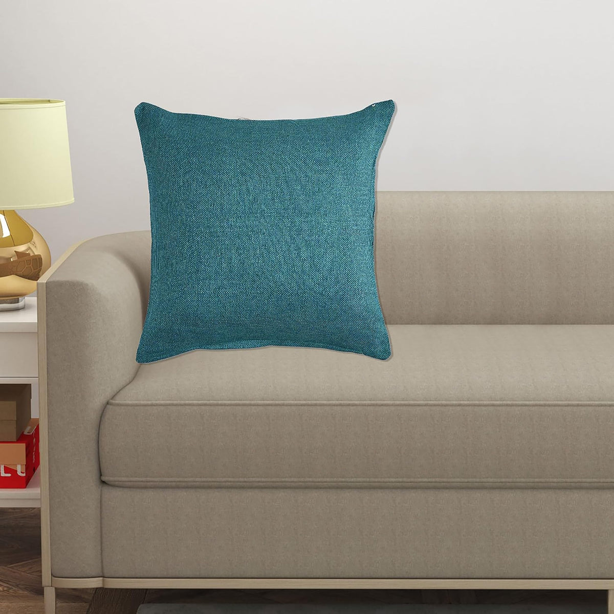 Yellow Weaves Jute Texture 250 TC Cushion Covers, 24 X 24 Inches, Blue, 1 Piece