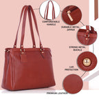 RICHSIGN LEATHER ACCESSORIES Full Grain Natural Leather Top Handle Satchel Tote Handbags & Shoulder Bags For Women Office (Dimension- L-13 X H-10 x W- 4 Inch | Weight- 0.7 KG / 700 GR (BROWN)
