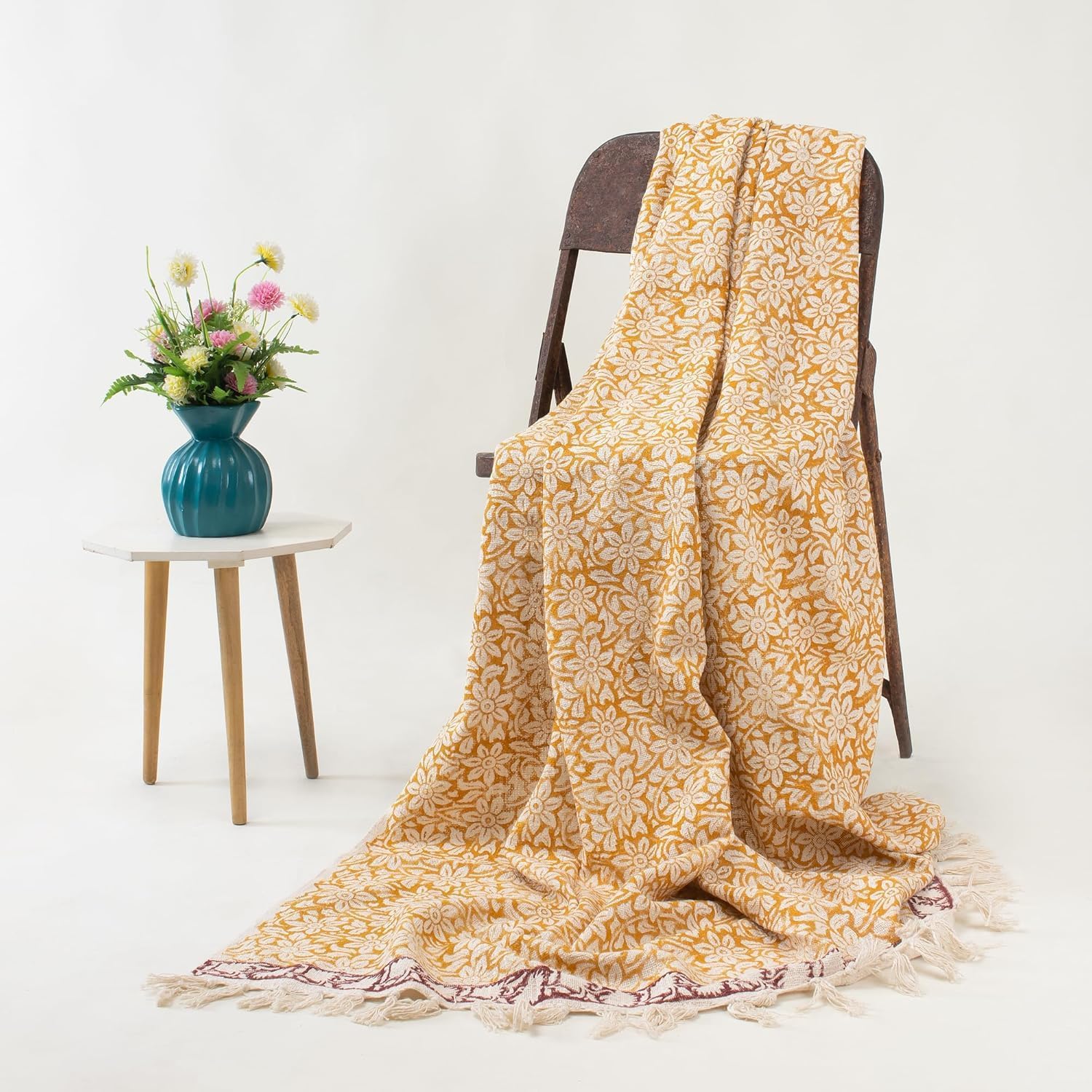 DMAASA Cotton Sofa Throw for Bedroom Yellow Flower Print Blanket – Soft and Cozy 50x70 Inches, Perfect for Home Decor, Couch, or Bed AC Comforter (Multi-Color_07) Kafalo
