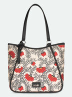 ZOUK Naisha Red & Beige Floral Tote Bag for Women | Vegan Leather Large Shoulder Handbag with Bottle Holder, Multiple Pockets & Water-Resistant Lining | Office, Travel & Daily Use | Nawabi Couture