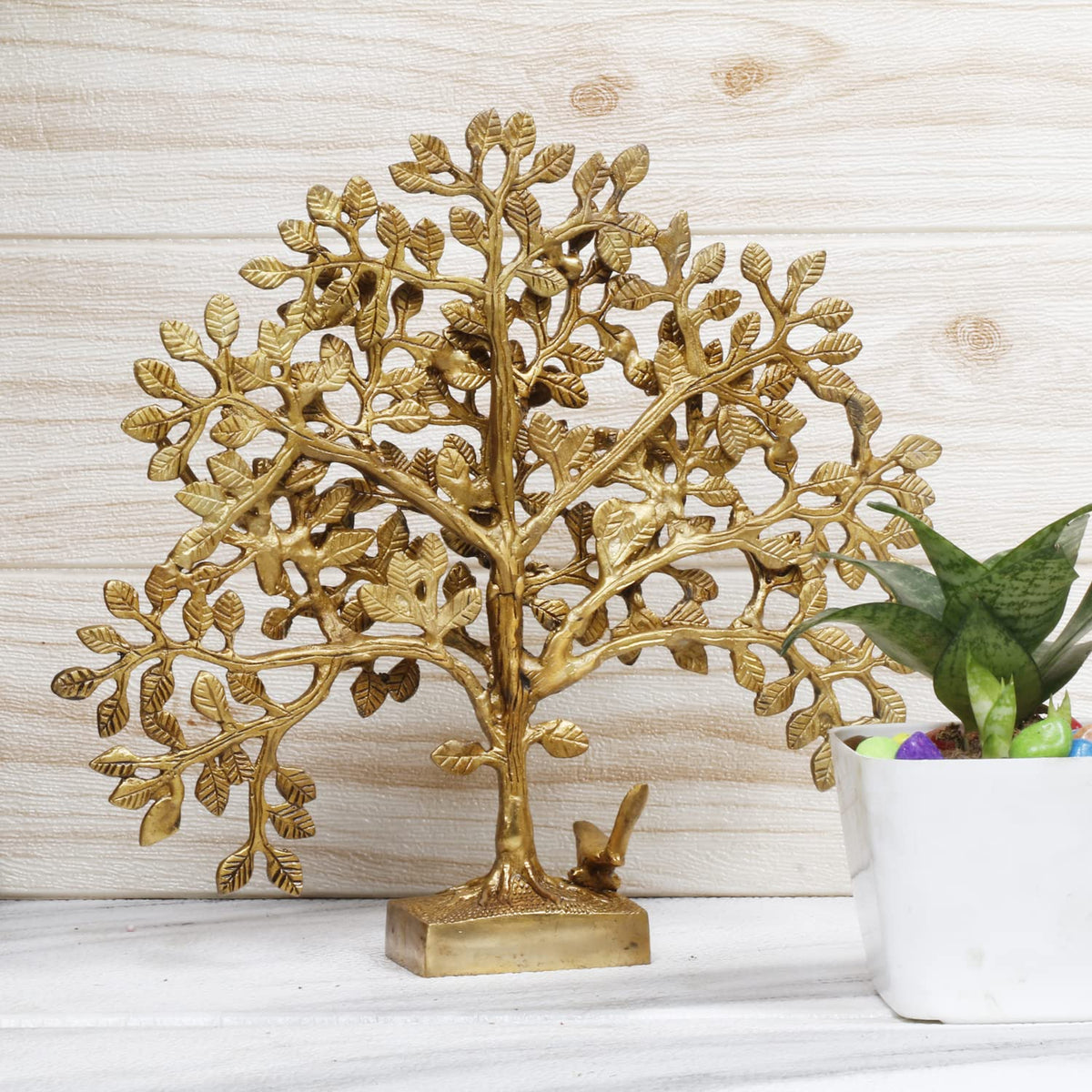 ARTVARKO Brass Tree of Life Sucess Birds Sitting on Tree's Branch Traditional Decorative Kalpavriksha Vastu Fengshui Decor Showpieces for Home Office Gift 12 Inch.