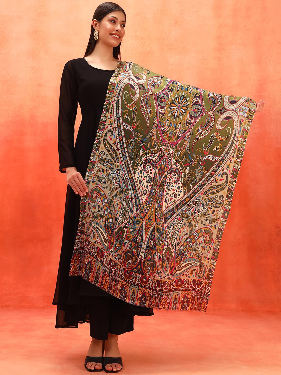 Pashmoda Women Royal Embers Fine Soft Bamboo Fibre Stole (Size 28x80in, 71x203cm) ISST33