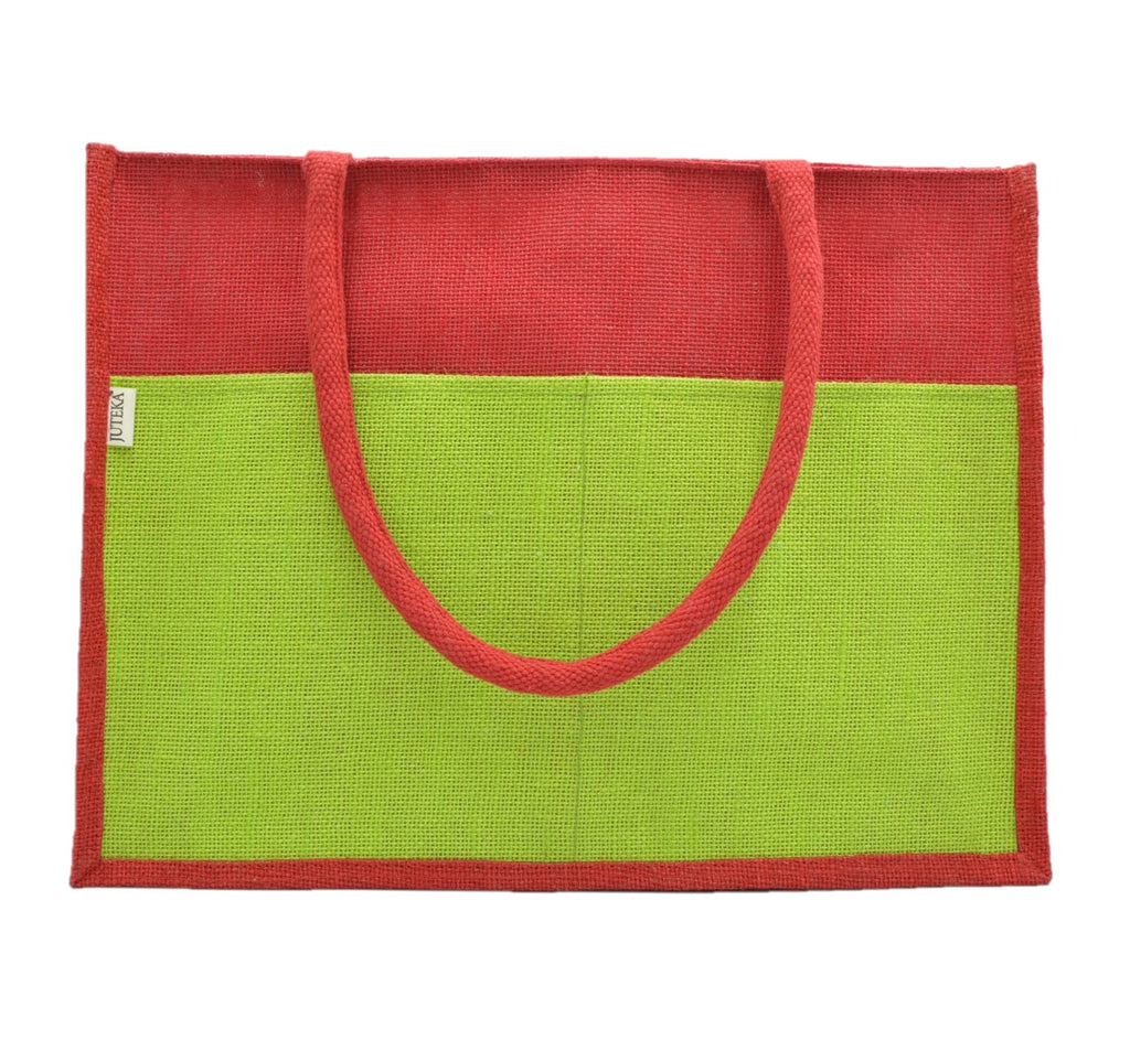 JUTEKA Multicolor spacious Jute Bag with Zipper Closure, Full Size Front Pocket and Large Handles…