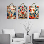 Artvibes Nature & Hummingbird Decoration Wooden Wall Hanger for Home Decor | Living Room | Office | Wall Art Painting For Hall | Graphic Artwork | Wall Poster | Unique Gift (WH_96105N), Set of 3