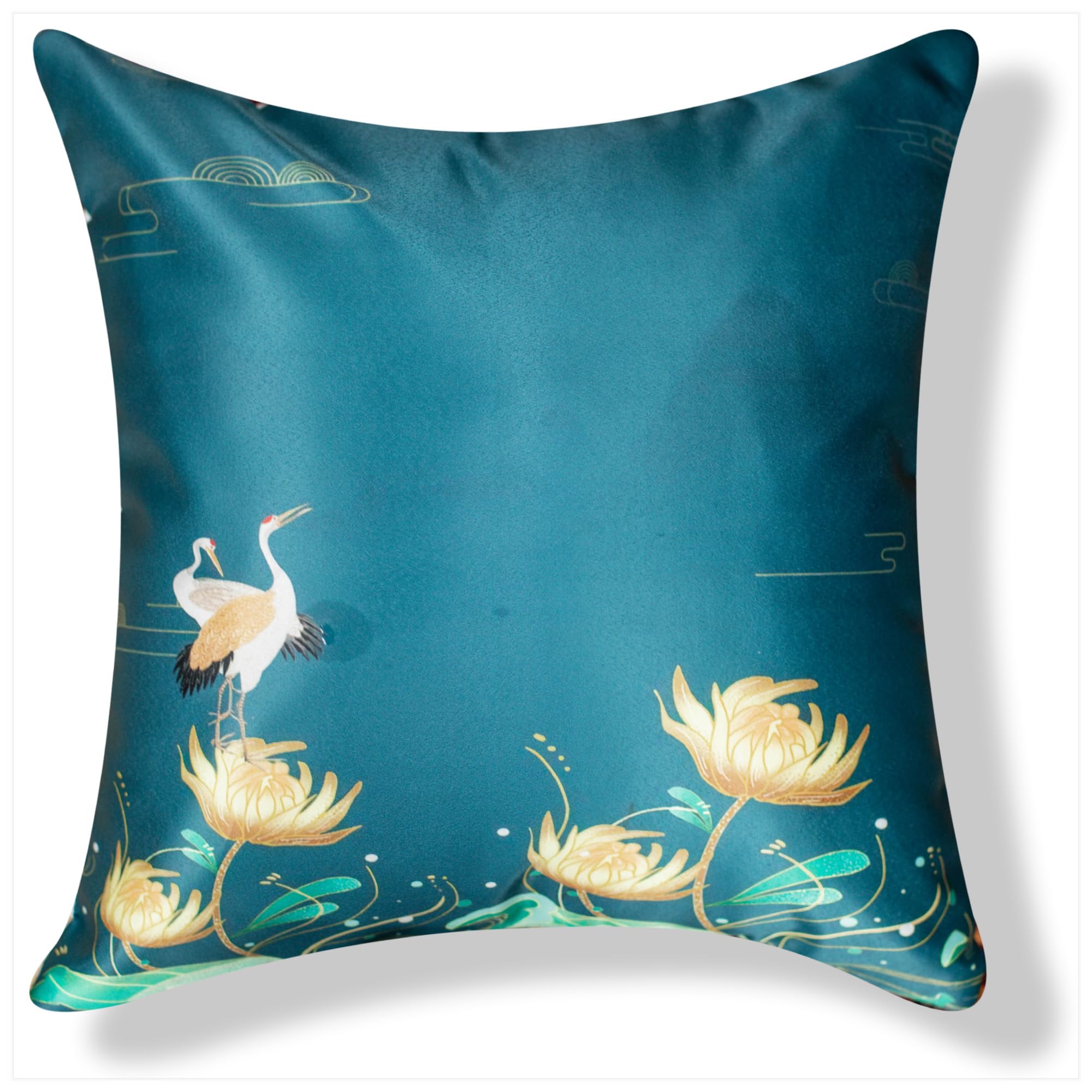 Vendola Decorative Satin Sofa Cushion Covers Set of 5, 24 Inch x 24 Inch, Sofa Pillow Cover, Ethnic Festive, Multicolor, Swan, Rajasthani Design Zipper Closure (Sahliyo Ki Bari 24X24 Inches)