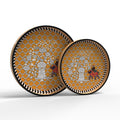 VDIX Handcrafted Wooden Serving Tray Set of 2 | Fancy Round Decorative Trays with Floral & Bird Design | Premium Serving Trays for Coffee, Snacks & Home Décor | Kitchen & Dining Gift