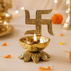 Behoma 100% Pure Brass Swastik Diya for Puja