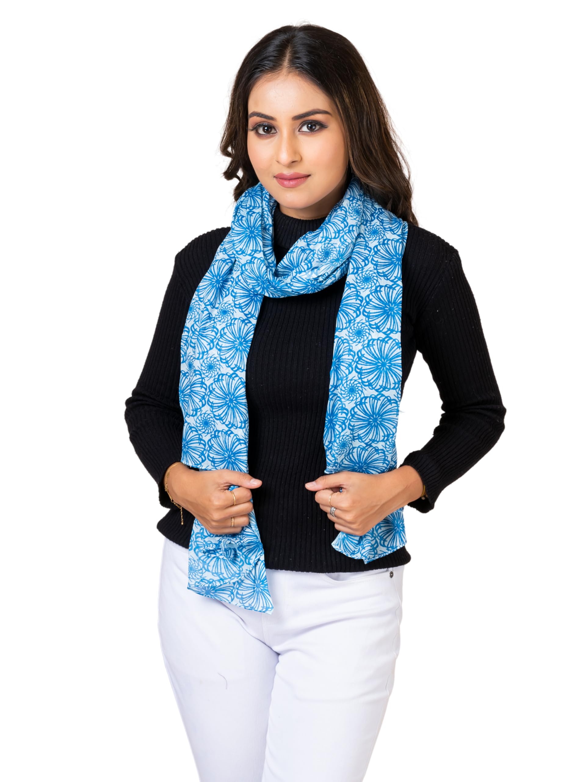 AQVA Printed Cotton Scarf for Women Stylish (Bhoonia Indigo) | Head and Face Cover Scarf for Girls with 100% Cotton | Soft & Lightweight Scarves/Stoles for all Weather (72 x 43 in)