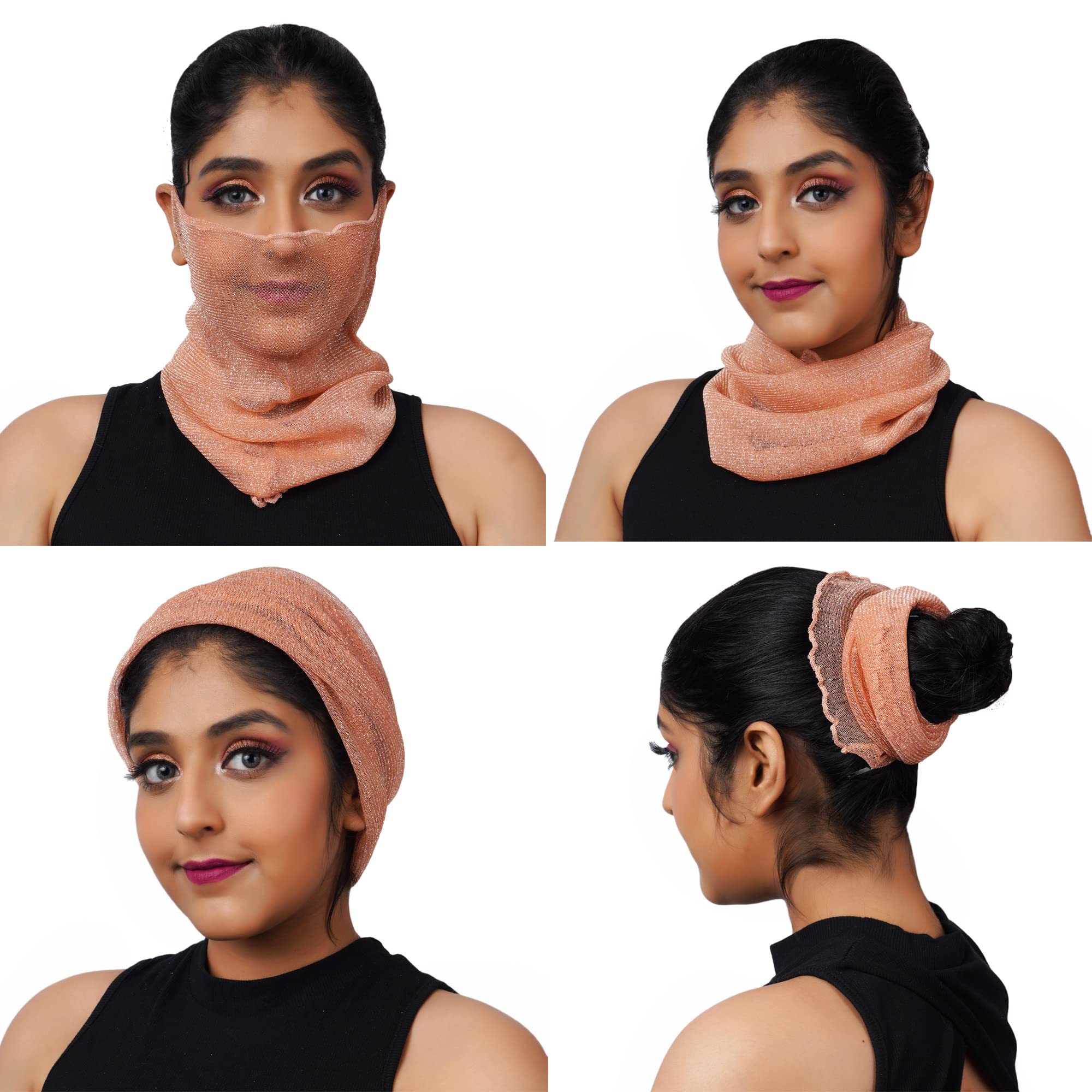 KETKAR Women's Spring Summer Face Scarf Bandana Net Mask Soft Cashmere Neck Scarves_Free Size(Pack Of 02,Green And Beige)
