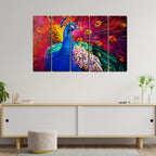 VIBECRAFTS Beautiful Peacock 5 Pieces Canvas Wall Painting For Home | Office | Living Room | Gift (PTVC5Pcs4_8517)