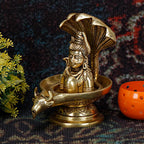 ARTVARKO Brass Shivling with Snake Shiv Lingam Statue Snake Idols of Shiva Nandi Cow for Home Temple Puja's Decorative Diwali Vastu Gifts 7.25 Inch.