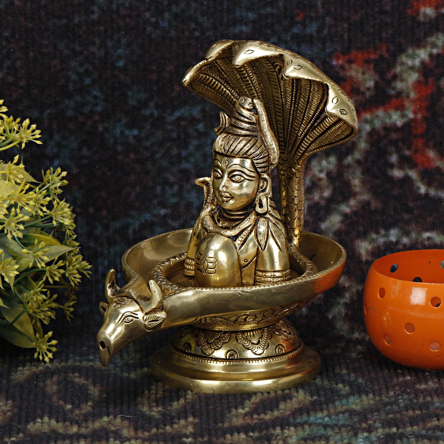 ARTVARKO Brass Shivling with Snake Shiv Lingam Statue Snake Idols of Shiva Nandi Cow for Home Temple Puja's Decorative Diwali Vastu Gifts 7.25 Inch.